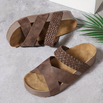Women’s Open Toe Braided Cross Strap Sandals with Cushioned Sole