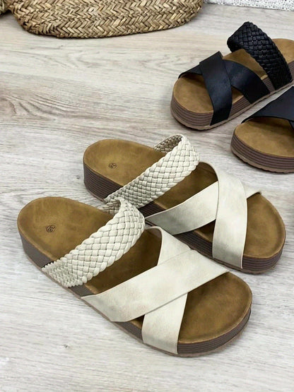 Women’s Open Toe Braided Cross Strap Sandals with Cushioned Sole
