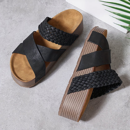 Women’s Open Toe Braided Cross Strap Sandals with Cushioned Sole