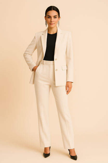 Women's Tailored Blazer & Pleated Pants Set Elegant Two Piece Suit