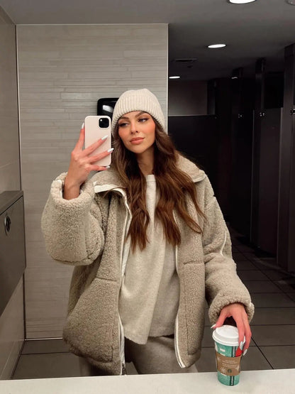 Gemütlicher Warmer Übergroßer Teddymantel Für Damen