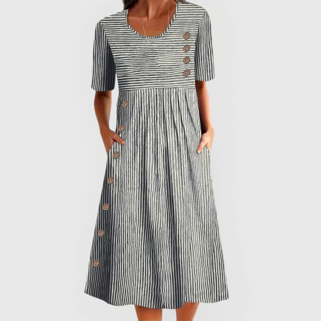 Women's Striped Midi Dress Casual Fit Summer Dress with Pockets