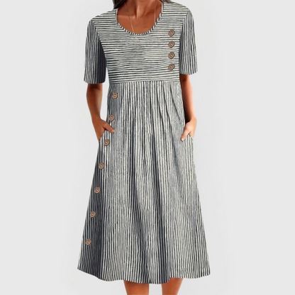 Women's Striped Midi Dress Casual Fit Summer Dress with Pockets