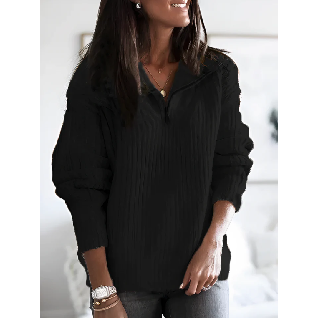 Eleganter Zip-Pullover mit Ripptextur für Damen