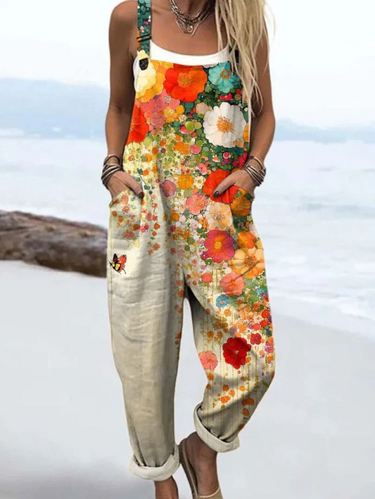 Women's Floral Print Casual Jumpsuit with Pockets – Loose Fit Summer Overalls