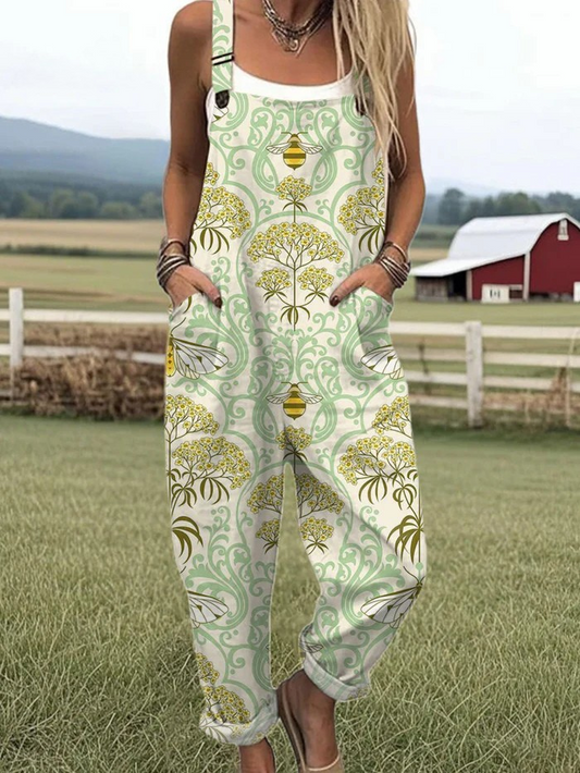 Women's Floral Print Casual Jumpsuit with Pockets – Loose Fit Summer Overalls