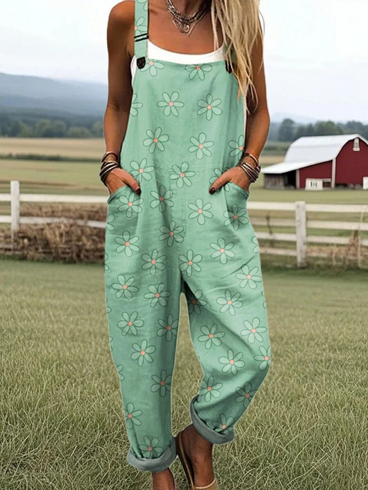 Women’s Floral Relaxed Fit Jumpsuit with Adjustable Straps