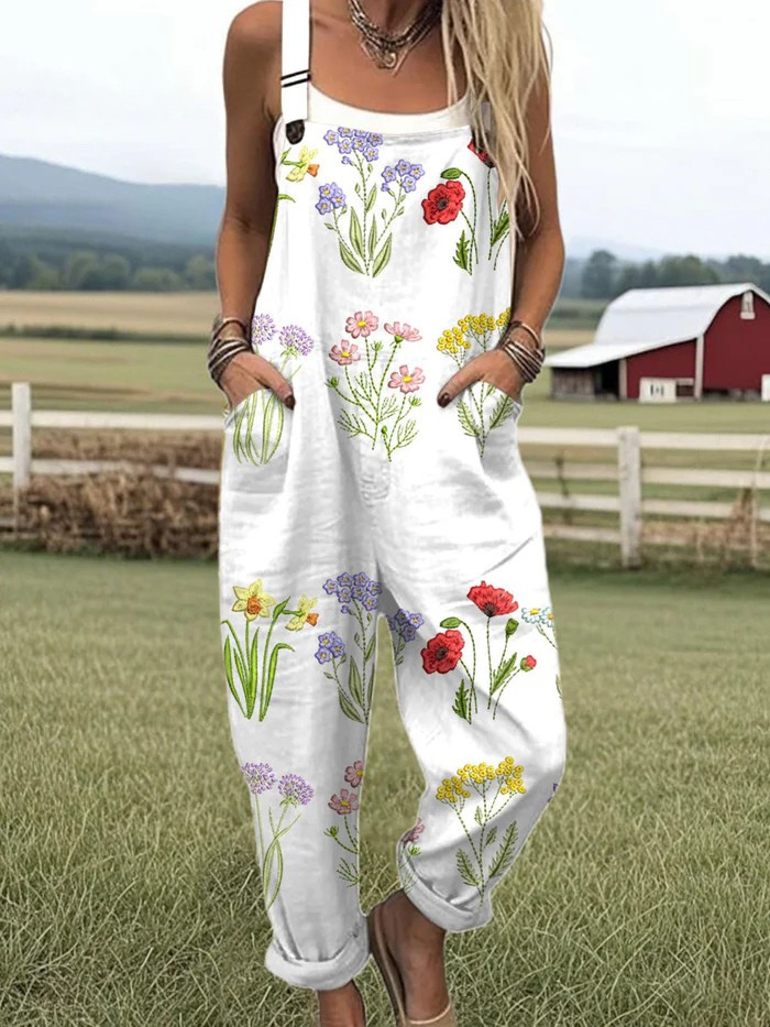 Women’s Floral Relaxed Fit Jumpsuit with Adjustable Straps