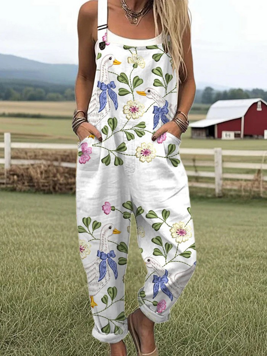 Women’s Printed Relaxed Fit Jumpsuit with Adjustable Straps