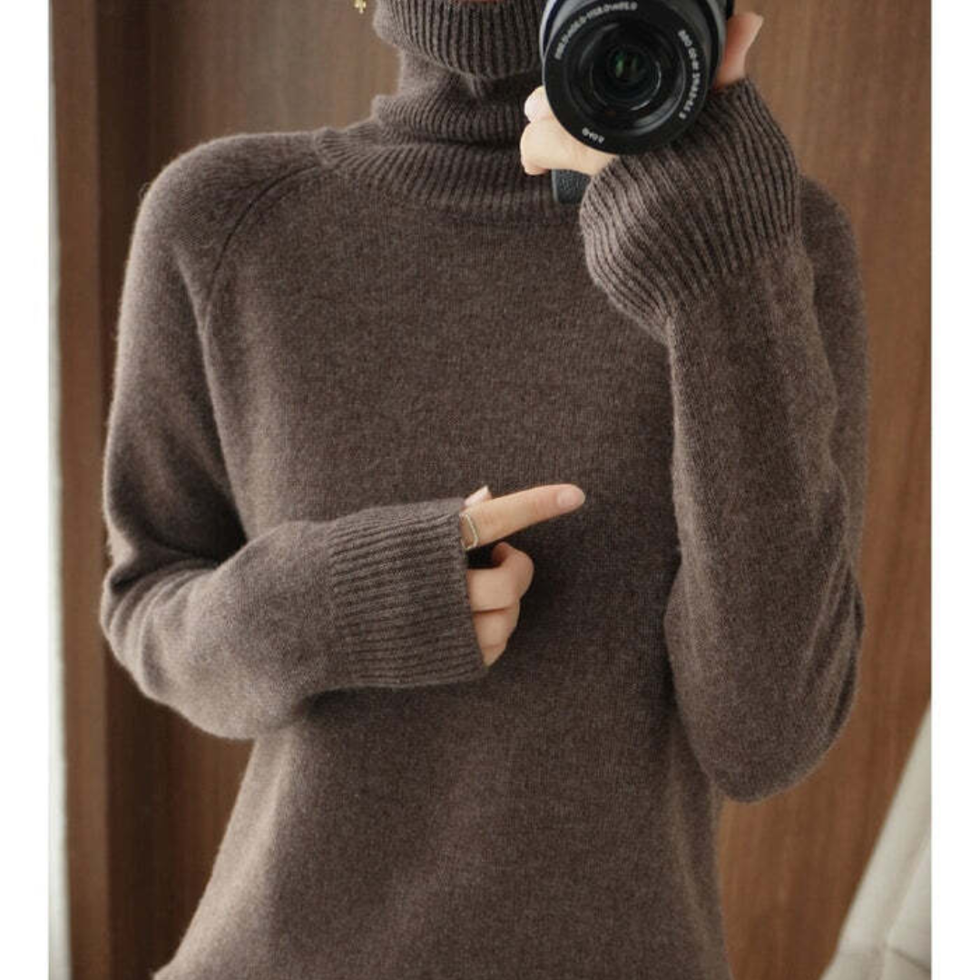 Warmer Rollkragenpullover mit Rippbündchen für Damen