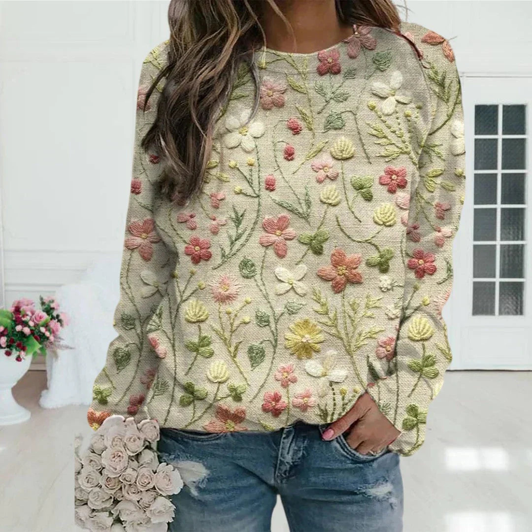 Blumenstickerei Sweatshirt für Damen