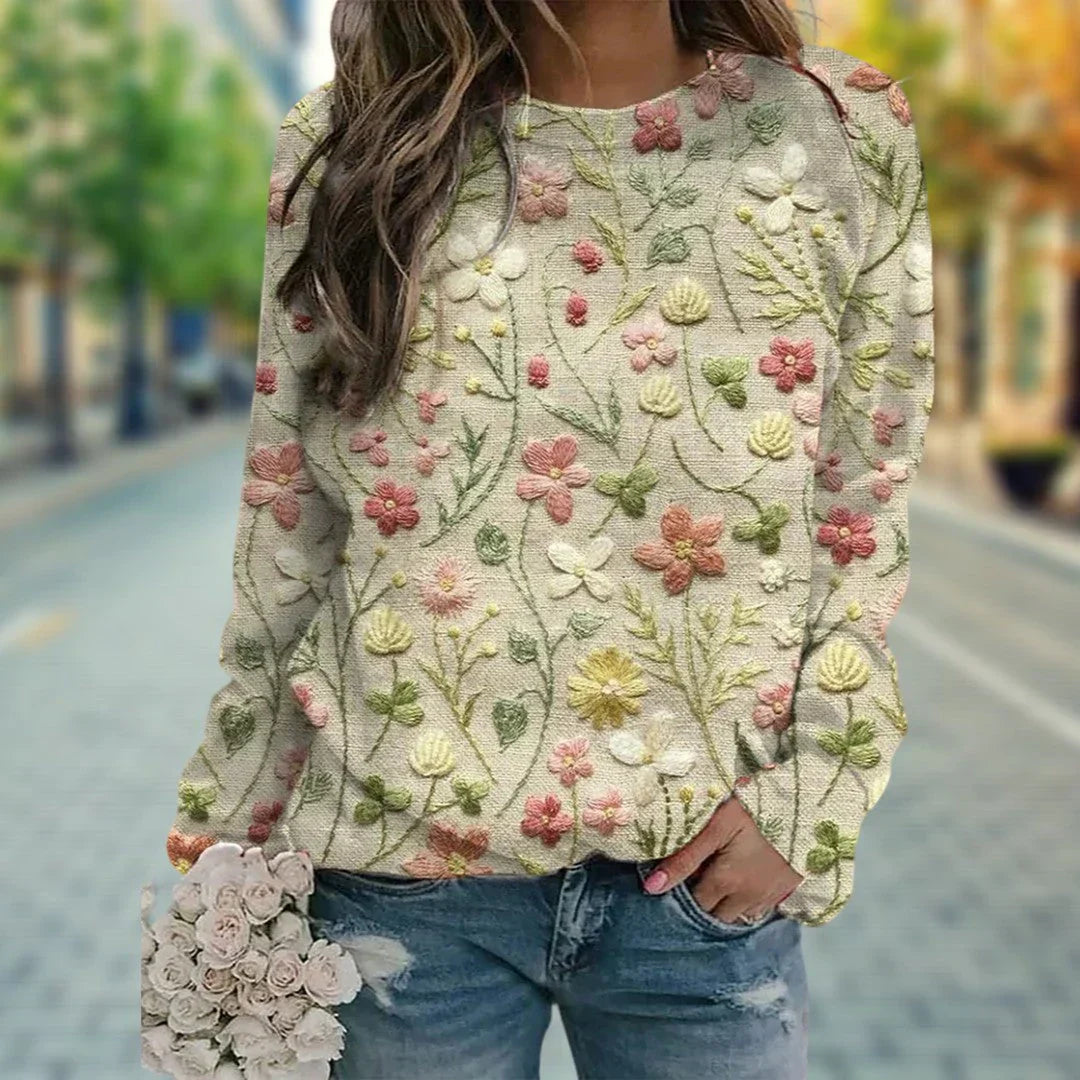 Blumenstickerei Sweatshirt für Damen