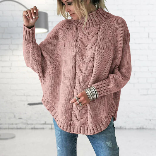 Grobstrick Rollkragenpullover mit Zopfmuster Winter Damen