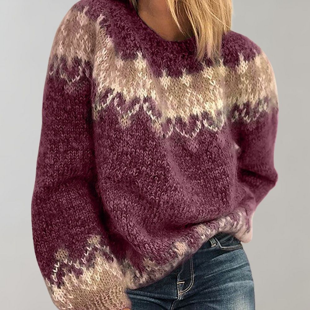 Nordischer Zickzack Strickpullover Für Damen