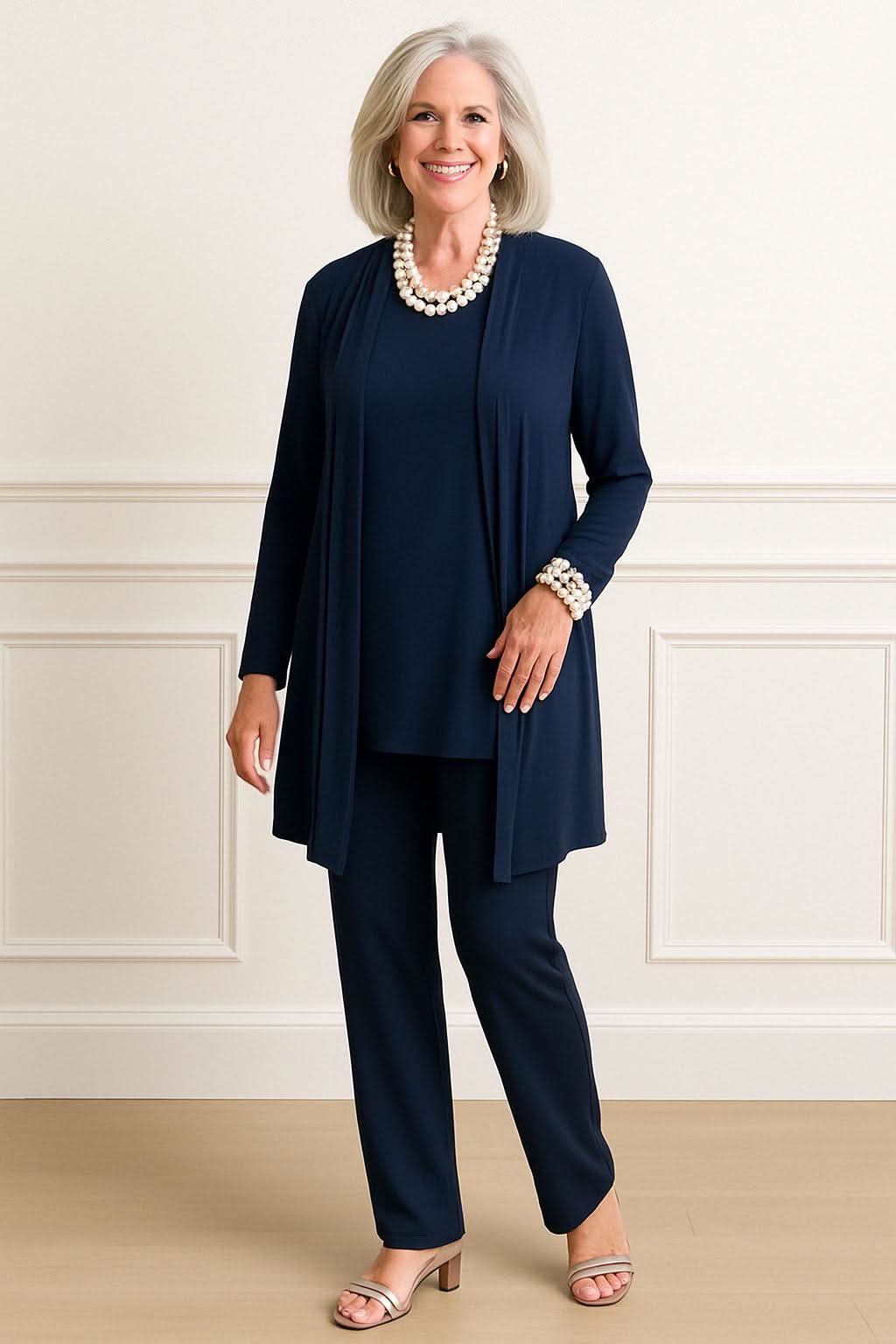 Women's 3 Piece Elegant Set Cardigan Top and Slim Fit Pants Outfit
