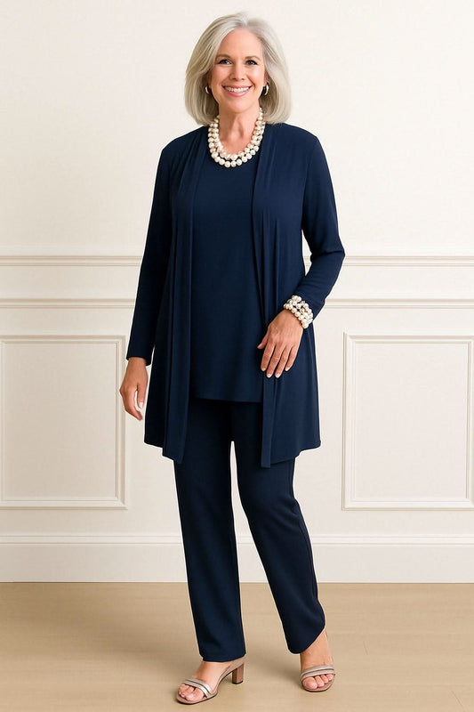 Women's 3 Piece Elegant Set Cardigan Top and Slim Fit Pants Outfit