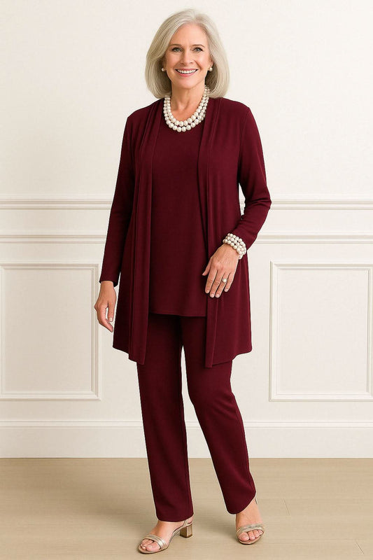 Women's 3 Piece Elegant Set Cardigan Top and Slim Fit Pants Outfit
