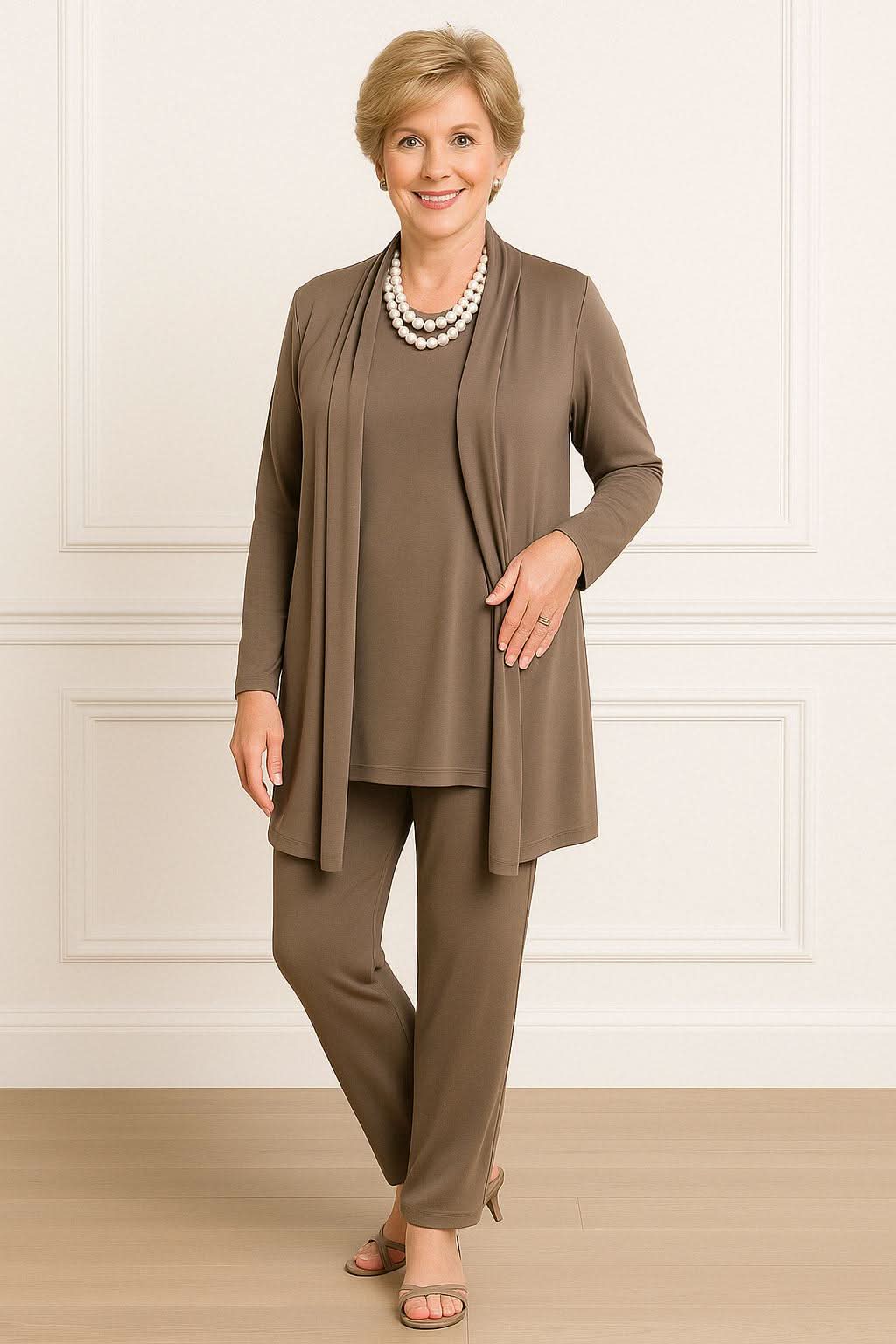 Women's 3 Piece Elegant Set Cardigan Top and Slim Fit Pants Outfit