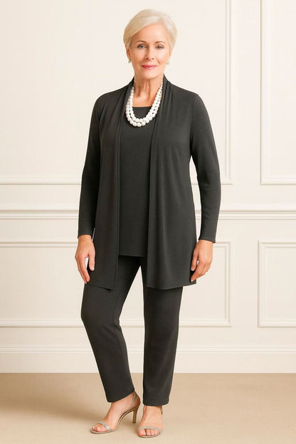 Women's 3 Piece Elegant Set Cardigan Top and Slim Fit Pants Outfit