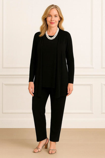 Women's 3 Piece Elegant Set Cardigan Top and Slim Fit Pants Outfit