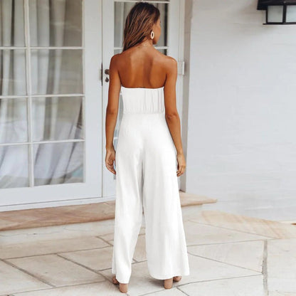Women’s Strapless Wide Leg Jumpsuit with Tie Waist