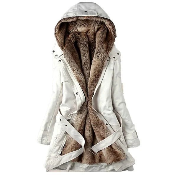 Langer Parka Mantel mit Gürtel und Fell für Winter Damen
