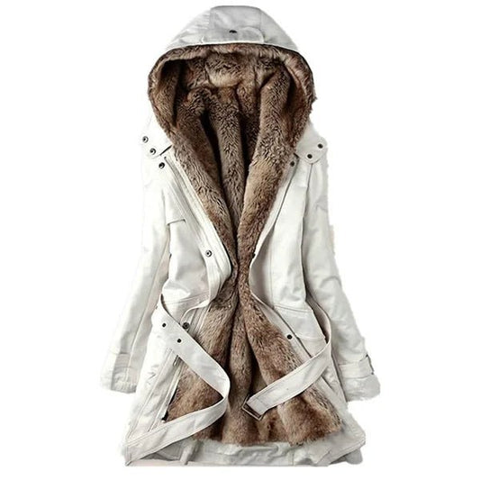 Langer Parka Mantel mit Gürtel und Fell für Winter Damen