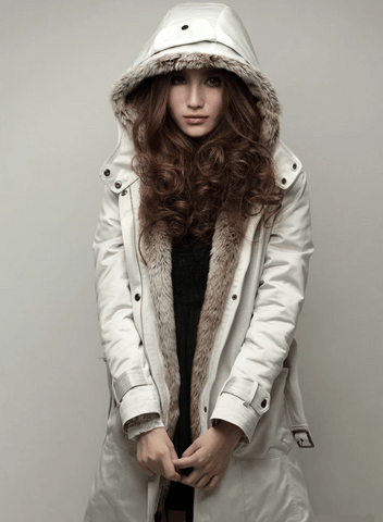 Langer Parka Mantel mit Gürtel und Fell für Winter Damen