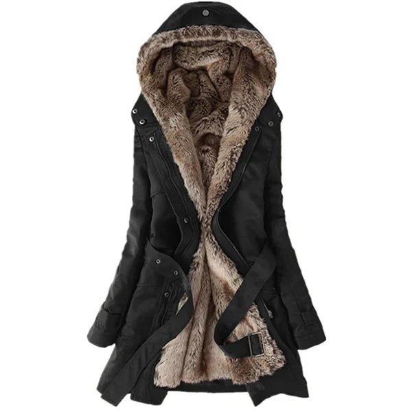 Langer Parka Mantel mit Gürtel und Fell für Winter Damen