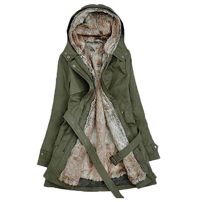 Langer Parka Mantel mit Gürtel und Fell für Winter Damen