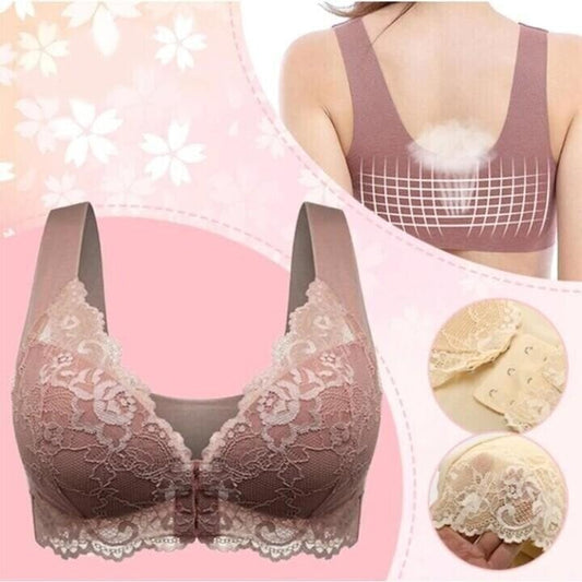 Seamless Front Closure Lace Comfort Bra for Women