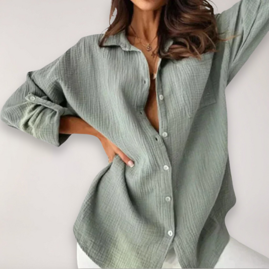 Women’s Button Front Roll Up Sleeve Relaxed Fit Summer Shirt