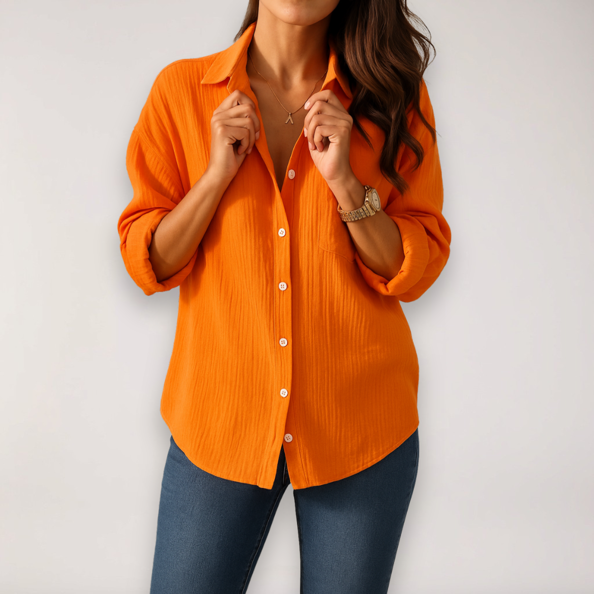 Women’s Button Front Roll Up Sleeve Relaxed Fit Summer Shirt