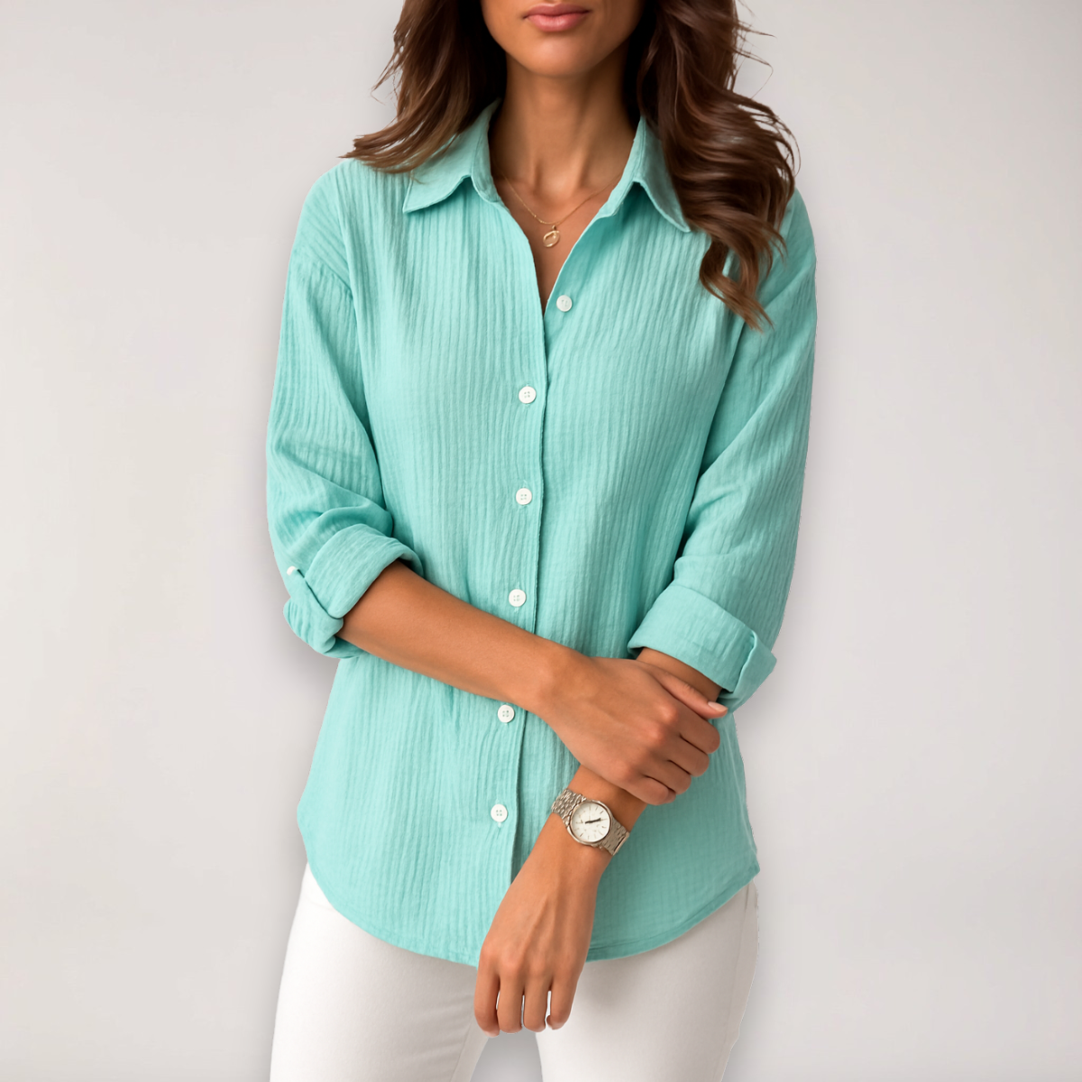 Women’s Button Front Roll Up Sleeve Relaxed Fit Summer Shirt