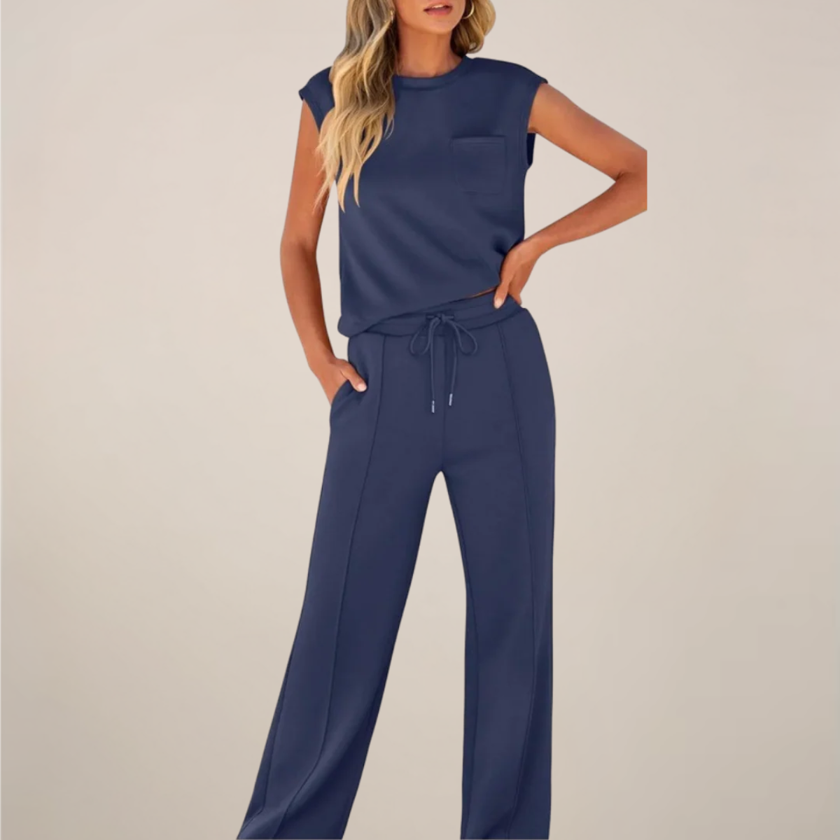 Women's Relaxed Drawstring Pants Set Sleeveless Top Casual Spring Two Piece Outfit