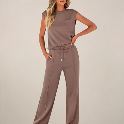 Women's Relaxed Drawstring Pants Set Sleeveless Top Casual Spring Two Piece Outfit