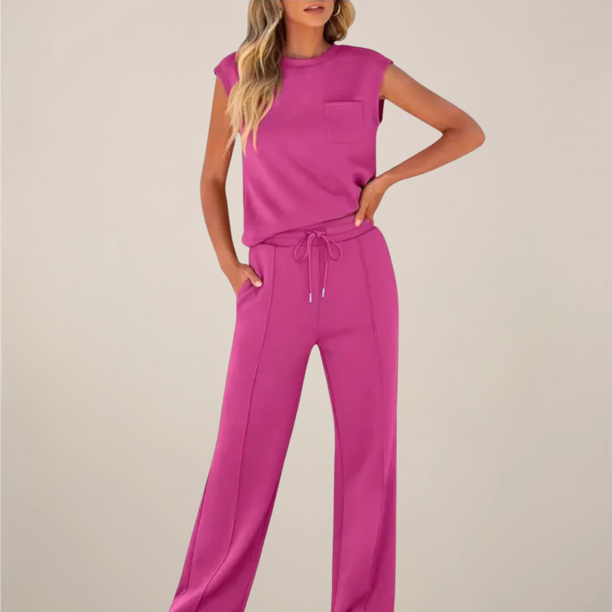 Women's Relaxed Drawstring Pants Set Sleeveless Top Casual Spring Two Piece Outfit