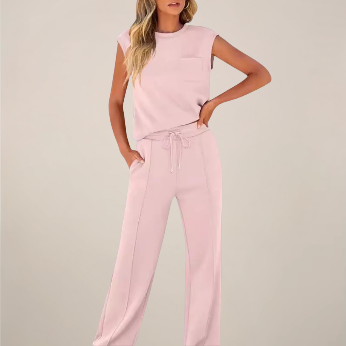 Women's Relaxed Drawstring Pants Set Sleeveless Top Casual Spring Two Piece Outfit
