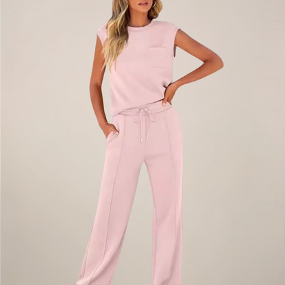 Women's Relaxed Drawstring Pants Set Sleeveless Top Casual Spring Two Piece Outfit