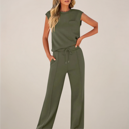 Women's Relaxed Drawstring Pants Set Sleeveless Top Casual Spring Two Piece Outfit