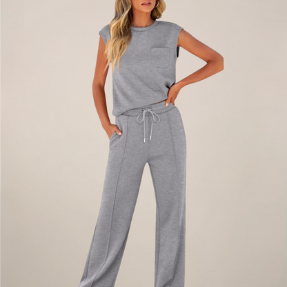 Women's Relaxed Drawstring Pants Set Sleeveless Top Casual Spring Two Piece Outfit