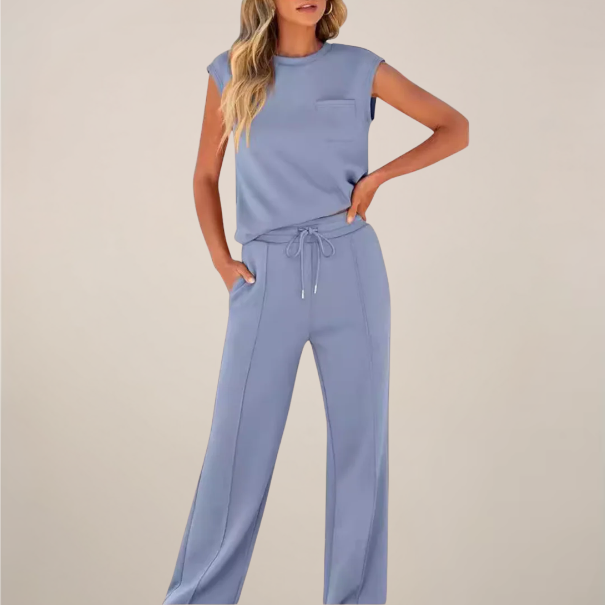Women's Relaxed Drawstring Pants Set Sleeveless Top Casual Spring Two Piece Outfit