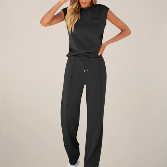 Women's Relaxed Drawstring Pants Set Sleeveless Top Casual Spring Two Piece Outfit