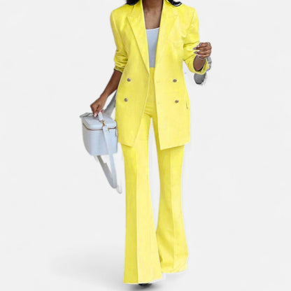Women's Double Breasted Pantsuit Set with Blazer and Flared Pants