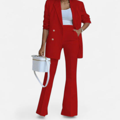 Women's Double Breasted Pantsuit Set Blazer and Wide Leg Trousers Outfit