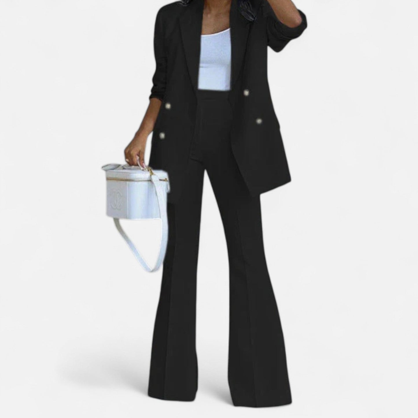 Women's Double Breasted Pantsuit Set with Blazer and Flared Pants