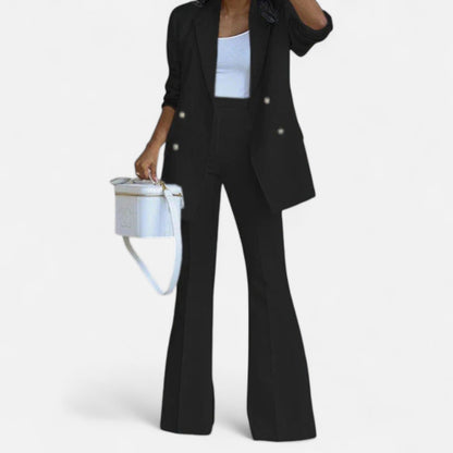 Women's Double Breasted Pantsuit Set with Blazer and Flared Pants