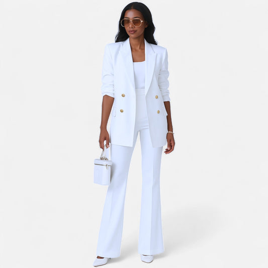 Women's Double Breasted Pantsuit Set Blazer and Wide Leg Trousers Outfit