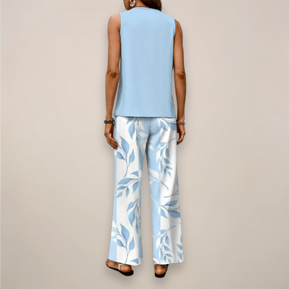Women's Printed Wide Leg Pants Set with Sleeveless Top Casual Fit