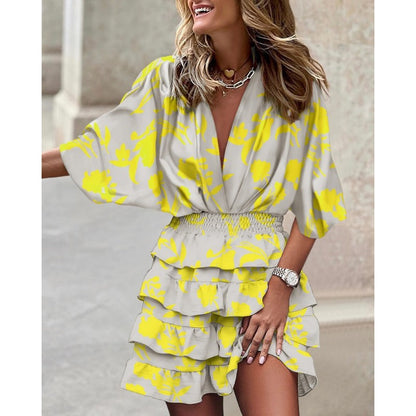 Women’s Wrap Mini Dress with Flowing Sleeves and Relaxed Fit
